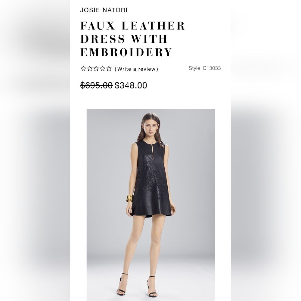 JOSIE NATORI FAUX BLACK LEATHER DRESS WITH EMBROIDERY Size 4